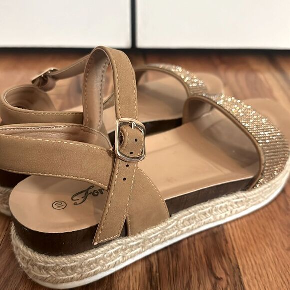 Rhinestone Platform Sandal Shoe Brown Tan Size 10 - Picture 4 of 6